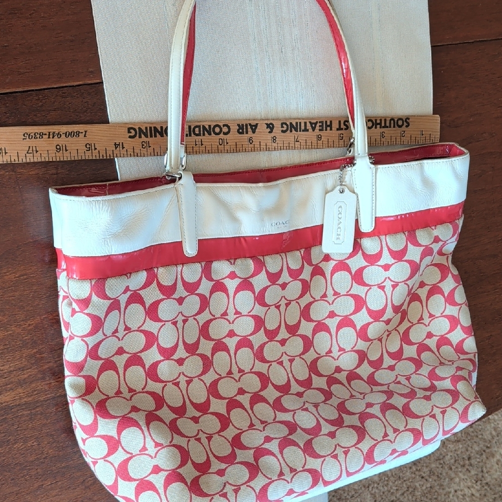 Coach Signature Hot Pink (Love Red) and White Tote Bag